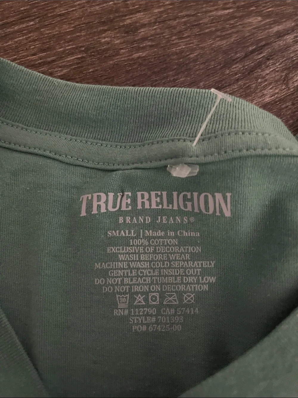 True Religion Sage Green Tee with Navy Logo